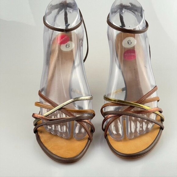 Giuseppe Zanotti Womens Strappy Metallic Leather Heels Size 9B Made In Italy - Picture 2 of 13